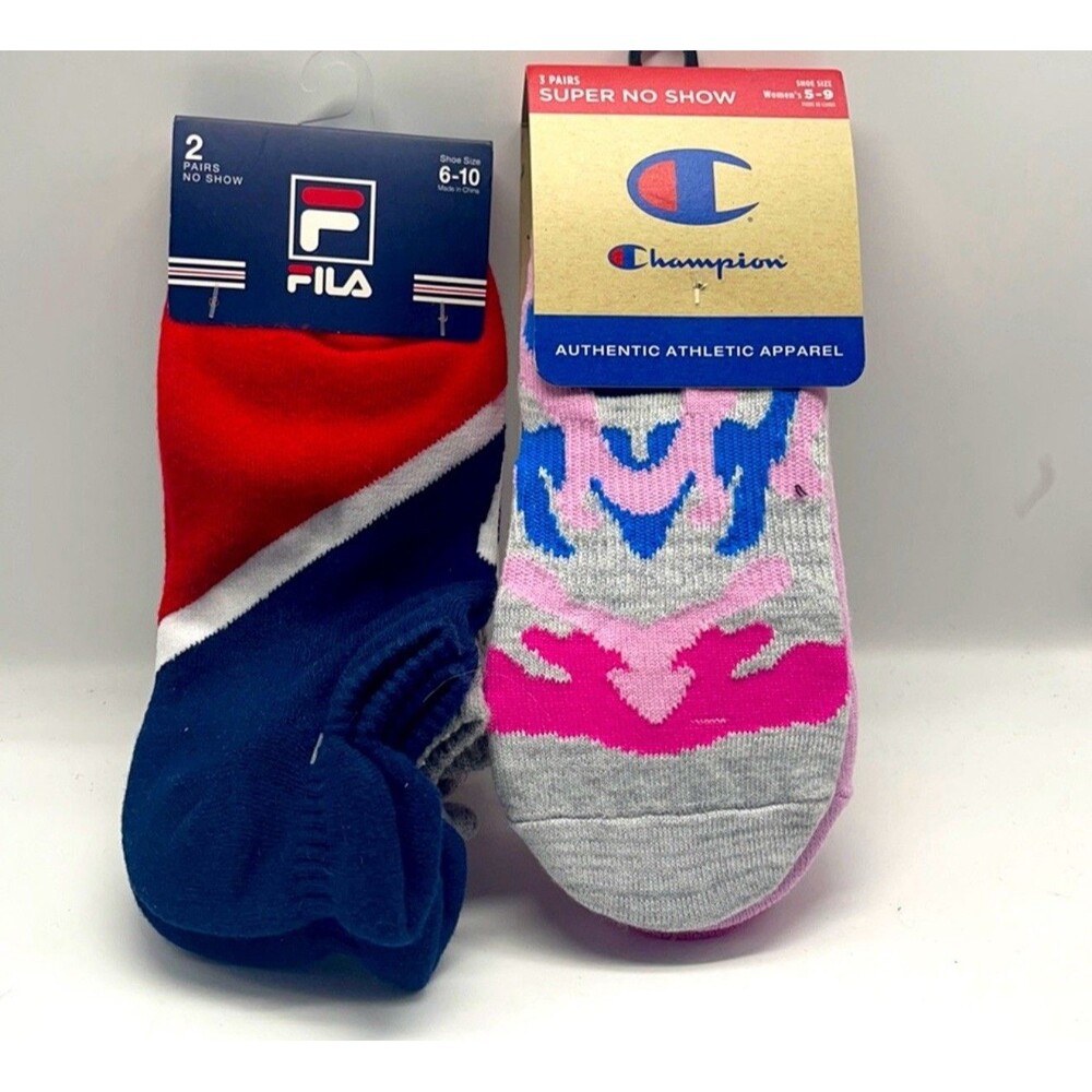 Ladies Champion And Fila No Show Ankle Sock Bundle 5 Pairs New Shoes Sz 5-10